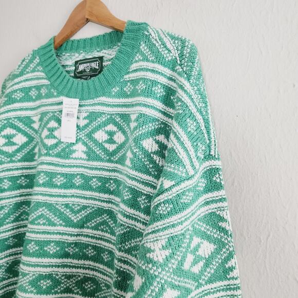 NWT American Eagle Green Fair Isle "Snow Drift" Sweater L Crew Neck - Picture 8 of 9